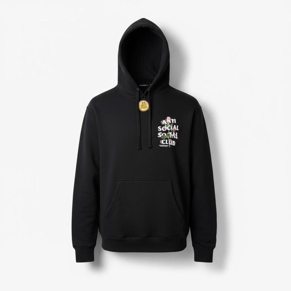 Anti Social Social‎ Club Sadboyz Hoodie L Black Pink Rose Graphic Streetwear Emo